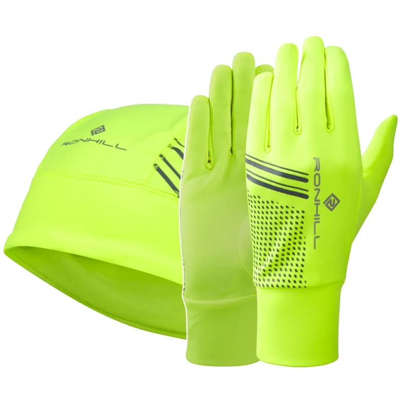 Ron Hill Beanie and Glove Set Fluo Yellow/Black
